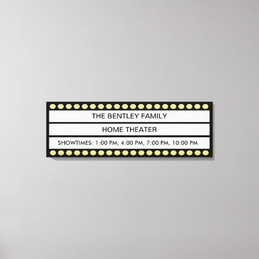 名前をカスタムするホームムービーシアターマーキーパーソナル キャンバスプリント (正面)