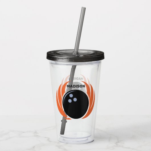 名前をカスタムするボウリング火炎付きボール アクリルタンブラー (裏面)
