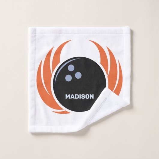 名前をカスタムするボウリング火炎付きボール ウォッシュタオル (ウォッシュタオル)