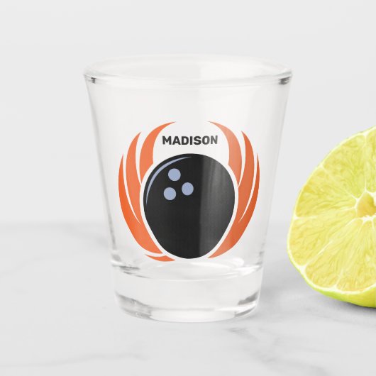 名前をカスタムするボウリング火炎付きボール ショットグラス (正面)