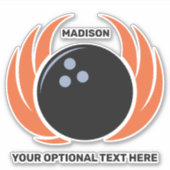 名前をカスタムするボウリング火炎付きボール シール (正面)