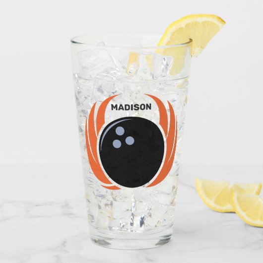 名前をカスタムするボウリング火炎付きボール タンブラーグラス (アイス裏面)