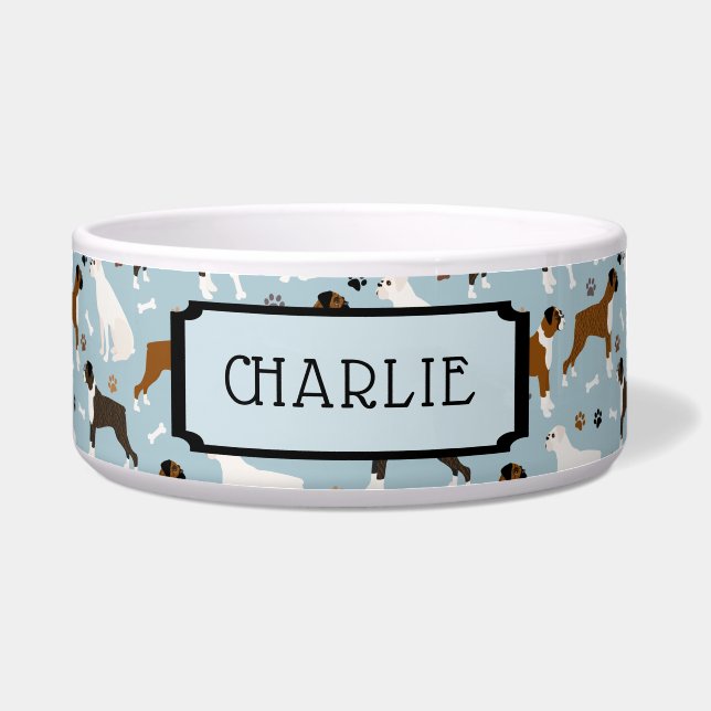 名前をカスタムするボクサー犬の骨と前足 ボウル (正面)