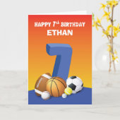 名前をカスタムするボーイセブン誕生日スポーツボール カード (黄色い花)