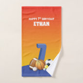 名前をカスタムするボーイセブン誕生日スポーツボール バスタオルセット (ハンドタオル)