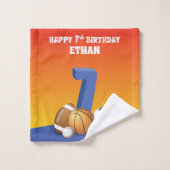 名前をカスタムするボーイセブン誕生日スポーツボール バスタオルセット (ウォッシュタオル)