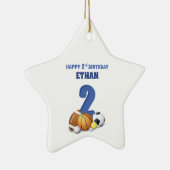 名前をカスタムするボーイ第2期バースデースポーツボール セラミックオーナメント (右)