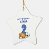 名前をカスタムするボーイ第2期バースデースポーツボール セラミックオーナメント (左)