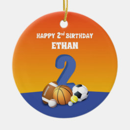 名前をカスタムするボーイ第2期バースデースポーツボール セラミックオーナメント
