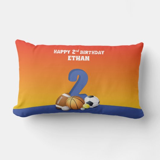 名前をカスタムするボーイ第2期バースデースポーツボール ランバークッション (正面)