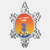 名前をカスタムするボーイ第3期バースポーズボール スノーフレークピューターオーナメント (右)