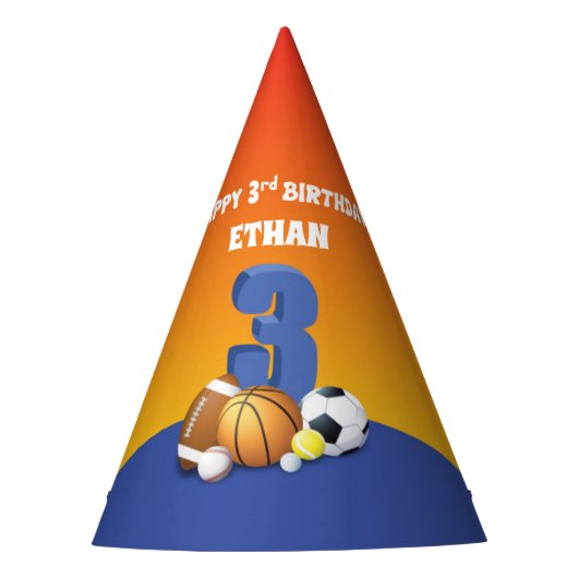 名前をカスタムするボーイ第3期バースポーズボール パーティーハット (正面)
