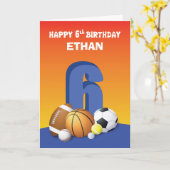 名前をカスタムするボーイ第6誕生日スポーツボール カード (黄色い花)