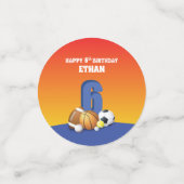 名前をカスタムするボーイ第6誕生日スポーツボール コンフェッティ (スモール正面)