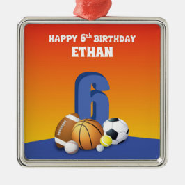 名前をカスタムするボーイ第6誕生日スポーツボール メタルオーナメント