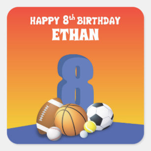 名前をカスタムするボーイ第8誕生日スポーツボール スクエアシール