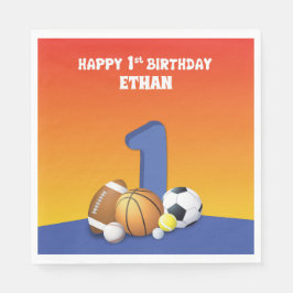 名前をカスタムするボーイ1歳バースデースポーツボール スタンダードランチョンナプキン