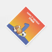 名前をカスタムするボーイ1歳バースデースポーツボール スタンダードランチョンナプキン (角)