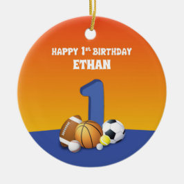 名前をカスタムするボーイ1歳バースデースポーツボール セラミックオーナメント