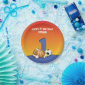 名前をカスタムするボーイ1歳バースデースポーツボール ペーパープレート (パーティー)