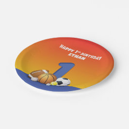 名前をカスタムするボーイ1歳バースデースポーツボール ペーパープレート