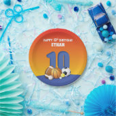 名前をカスタムするボーイ10誕生日スポーツボール ペーパープレート (パーティー)