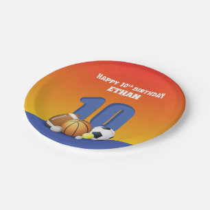 名前をカスタムするボーイ10誕生日スポーツボール ペーパープレート