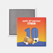 名前をカスタムするボーイ10誕生日スポーツボール マグネット (正面/裏面)