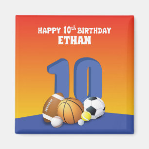 名前をカスタムするボーイ10誕生日スポーツボール マグネット