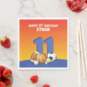 名前をカスタムするボーイ11誕生日スポーツボール スタンダードランチョンナプキン (インサイチュ)