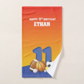 名前をカスタムするボーイ11誕生日スポーツボール バスタオルセット (ハンドタオル)