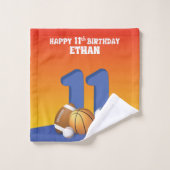 名前をカスタムするボーイ11誕生日スポーツボール バスタオルセット (ウォッシュタオル)