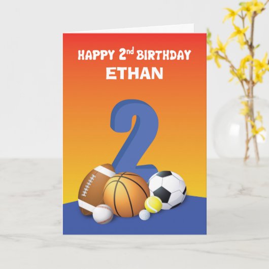 名前をカスタムするボーイ2歳の誕生日のスポーツボール カード (黄色い花)