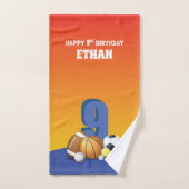 名前をカスタムするボーイ9番誕生日スポーツボール バスタオルセット (ハンドタオル)