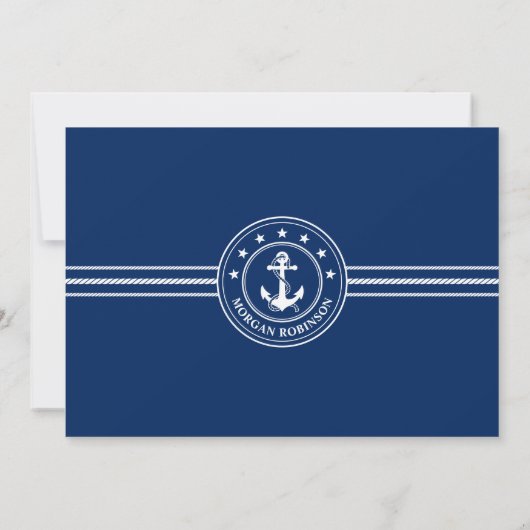 名前をカスタムするボートいかり航海のスターズロープネイビー ノートカード (裏面)