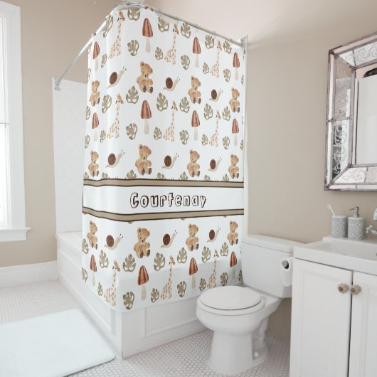 名前をカスタムするボーホウッドランドジャングル動物のパターン シャワーカーテン (インサイチュ)
