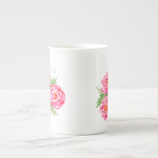 名前をカスタムするボーン中国マグカップバラ水彩 ボーンチャイナマグカップ (正面)
