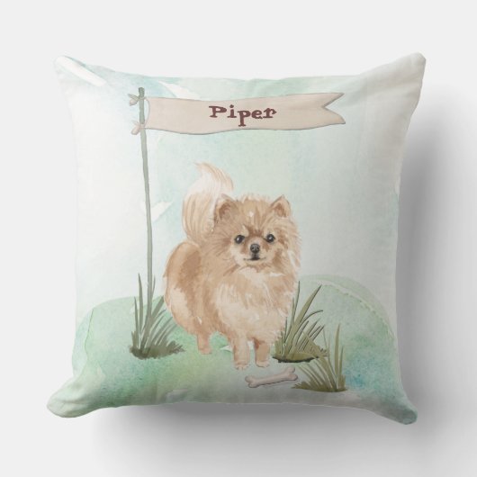 名前をカスタムするポンメラニアペットドッグ クッション (正面)