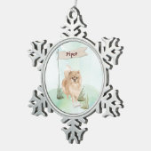 名前をカスタムするポンメラニアペットドッグ スノーフレークピューターオーナメント (右)