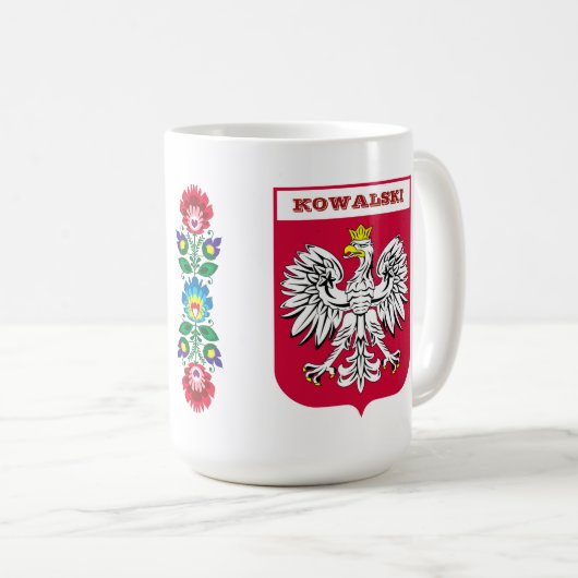 名前をカスタムするポーランドのワシの紋章付き外衣 コーヒーマグカップ (正面右)