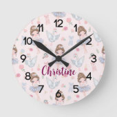 名前をカスタムするマイスウィートバレリーナ子供部屋 ラウンド壁時計 (正面)