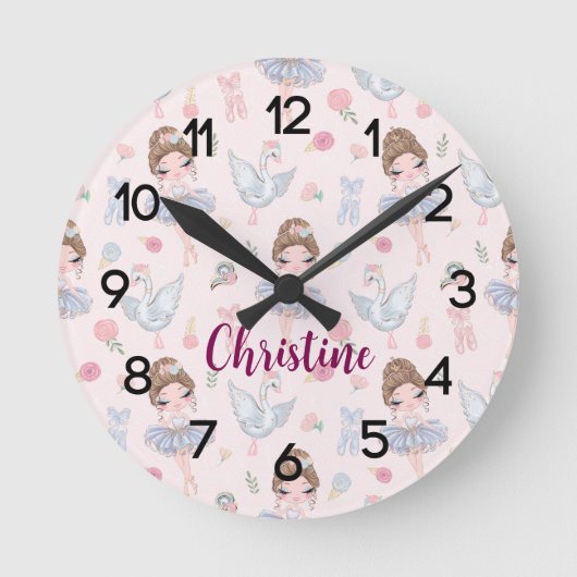 名前をカスタムするマイスウィートバレリーナ子供部屋 ラウンド壁時計 (正面)
