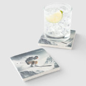 名前をカスタムするマウンテンスキーヤー ストーンコースター (横)