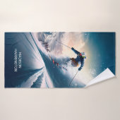 名前をカスタムするマウンテンスキーヤー バスタオル (バスタオル)