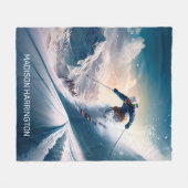 名前をカスタムするマウンテンスキーヤー フリースブランケット (正面(横))