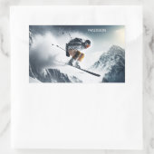 名前をカスタムするマウンテンスキーヤー 長方形シール (バッグ)