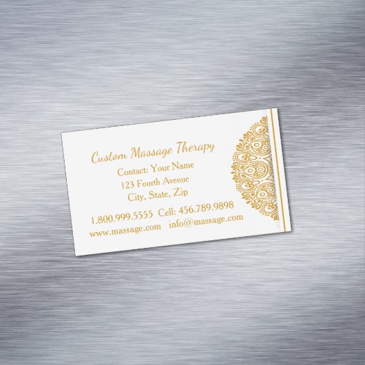 名前をカスタムするマッサージセラピー金ゴールド曼荼羅 マグネット名刺 (インサイチュ)