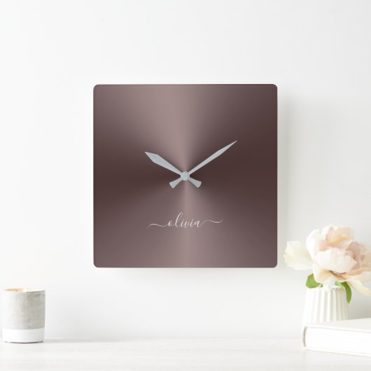 名前をカスタムするマホガニー金属スタイルアクリル スクエア壁時計 (ホーム)