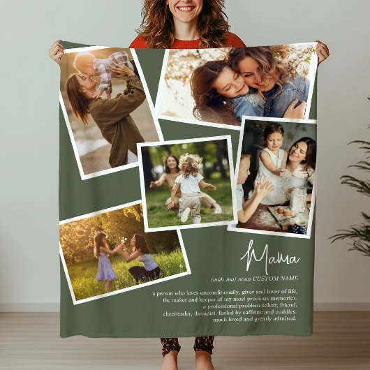 名前をカスタムするママ定義メモリーズ写真コラージュ フリースブランケット