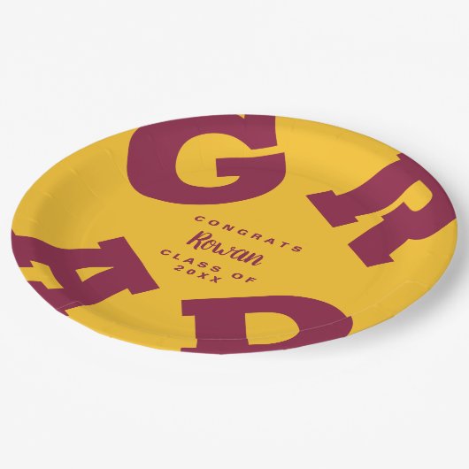 名前をカスタムするマルーンと金ゴールド卒業 ペーパープレート (アングル)